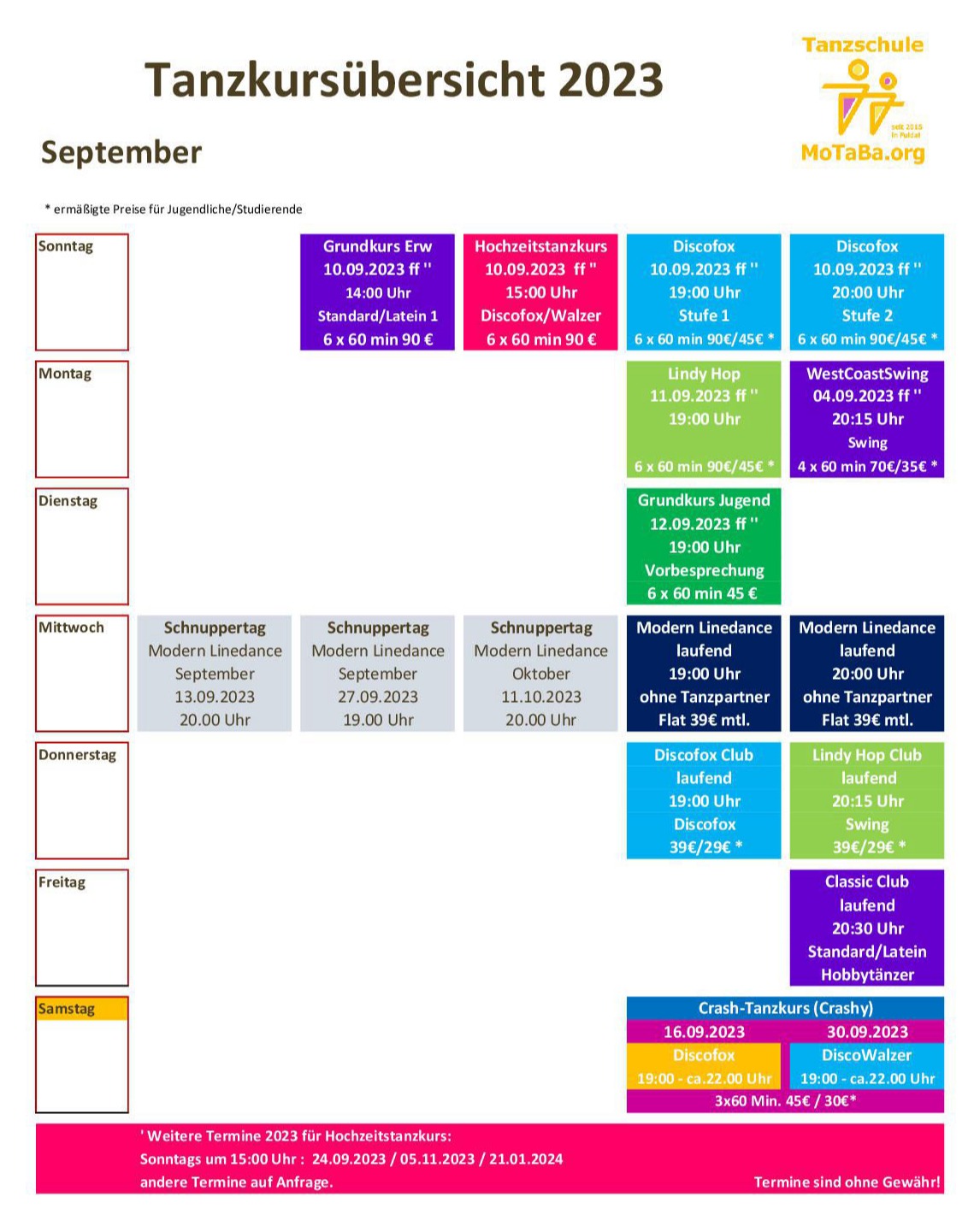 Tanzkursübersicht  September 2023